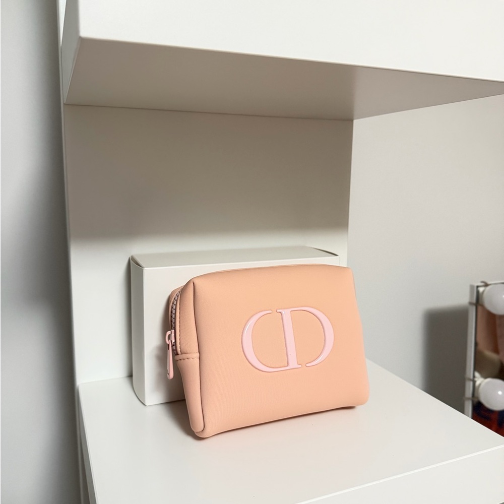 Dior Peach Cosmetic Pouch with Pink CD Logo - Picture 2 of 3